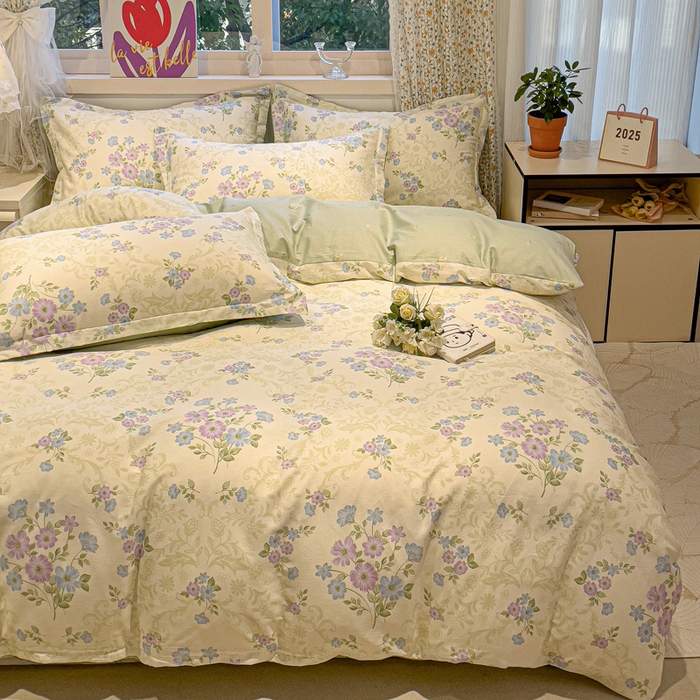 91家纺网 家纺一手货源 找家纺 2025春夏新款全棉花卉系列印花单被套 岸边花语