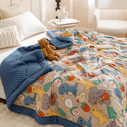 91家纺网 家纺一手货源 找家纺 （买家秀不断货）A类母婴级幼儿园宝宝小被子豆豆绒被子儿童豆豆被大豆被春秋被秋冬被婴童被豆豆毯婴儿盖毯 恐龙乐园