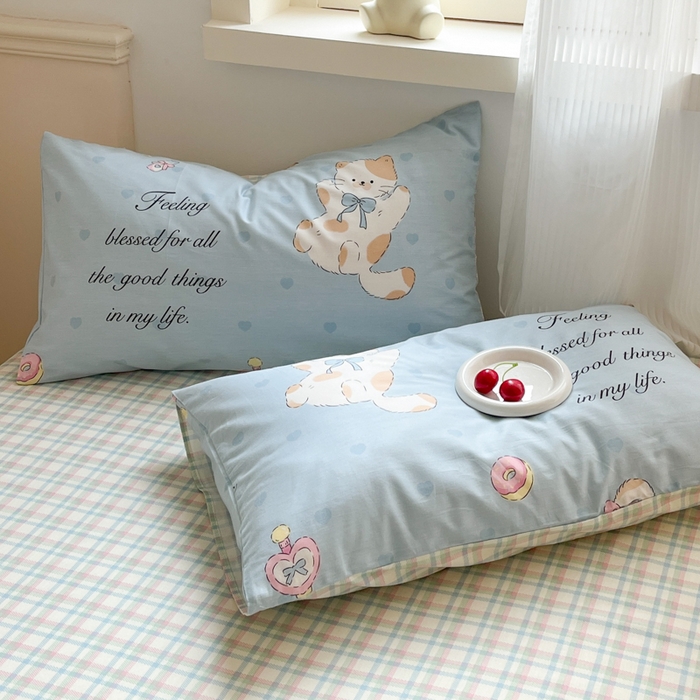 91家纺网 家纺一手货源 找家纺 西引力 2025开春新款全棉印花四件套单被套系列 猫咪酱