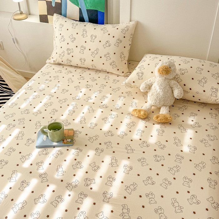 91家纺网 家纺一手货源 找家纺 温眠 2025新款A类亲肤水洗棉可爱卡通印花床笠 可爱小熊