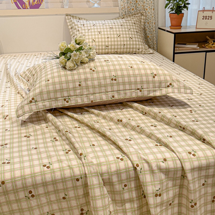 91家纺网 家纺一手货源 找家纺 2025春夏新款全棉花卉系列印花床单 酸甜樱桃