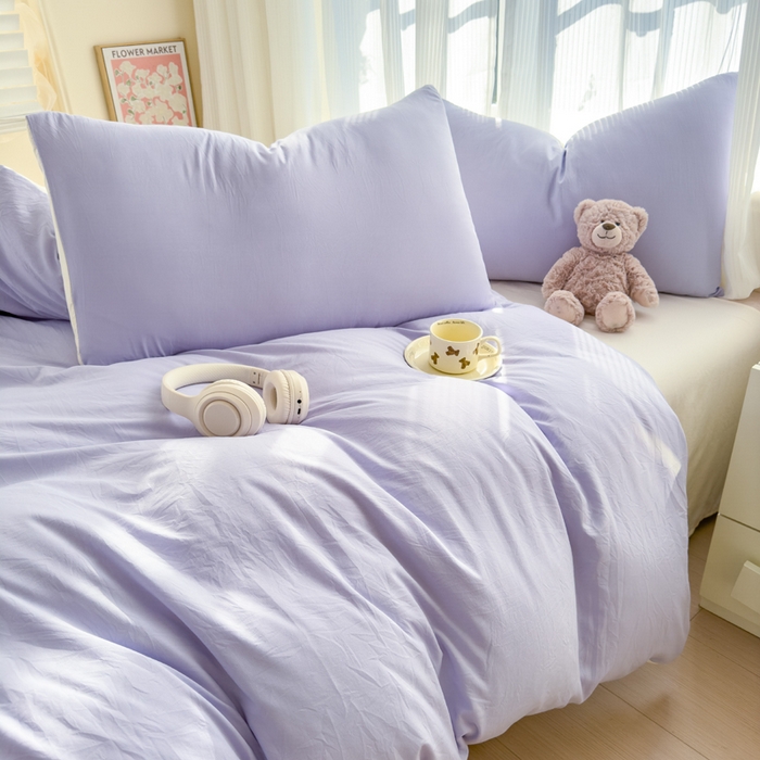 91家纺网 家纺一手货源 找家纺 优佳优品 2024新款亲肤水洗棉纯色四件套紫色时光