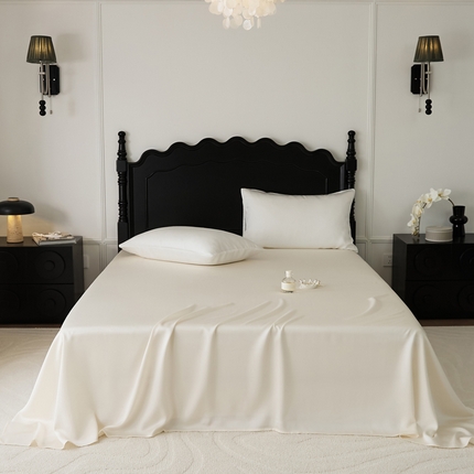 EH家居 2025春夏天丝纯色单床单 糖霜白