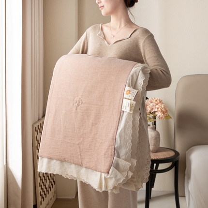 2025新款全棉双层皱皱沙纯色花边30%大豆夏凉被纯棉夏被被子被芯 安娜-豆沙