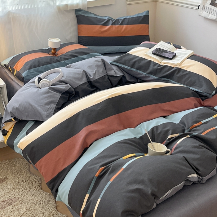 91家纺网 家纺一手货源 找家纺 西引力 2025开春新款全棉印花四件套单被套系列 彩条时尚