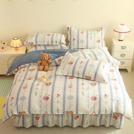 91家纺网 家纺一手货源 找家纺 八十八家纺 2025新款全棉12868床裙款四件套奶油小熊