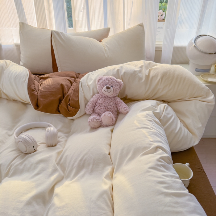 91家纺网 家纺一手货源 找家纺 优佳优品 2024新款亲肤水洗棉纯色四件套莫卡维尼