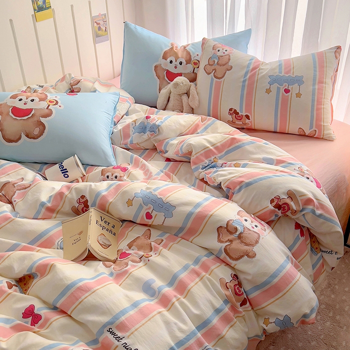 91家纺网 家纺一手货源 找家纺 春光里 2025新款水洗棉印花系列四件套 小兔软团