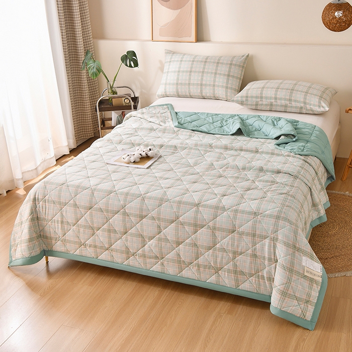 91家纺网 家纺一手货源 找家纺 培童 2025水洗棉夏被夏凉被空调被超声波压花礼品直播引流爆款 炫彩格绿