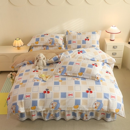 八十八家纺 2025新款全棉12868床裙款四件套樱桃丸子