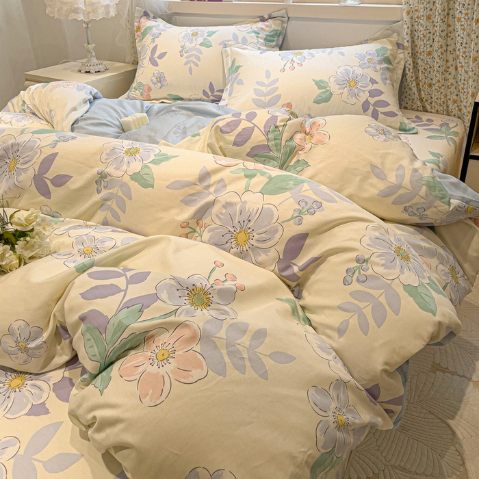 91家纺网 家纺一手货源 找家纺 2025春夏新款全棉花卉系列印花四件套 花漾星辰