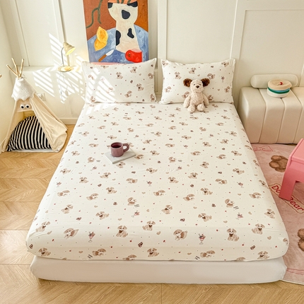 温眠 2025新款A类亲肤水洗棉可爱卡通印花床笠 可爱泰迪