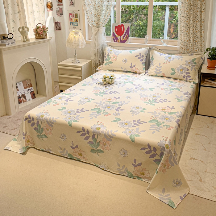 91家纺网 家纺一手货源 找家纺 2025春夏新款全棉花卉系列印花床单 花漾星辰