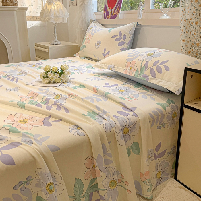 91家纺网 家纺一手货源 找家纺 2025春夏新款全棉花卉系列印花床单 花漾星辰