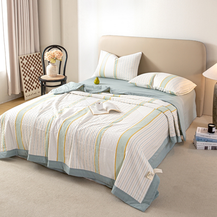 91家纺网 家纺一手货源 找家纺 2025新款全棉水洗棉提花100%棉花被夏凉被纯棉夏被被子被芯 简凝-湖兰