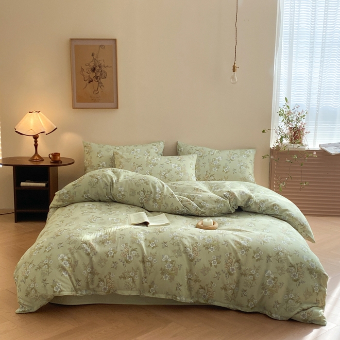 91家纺网 家纺一手货源 找家纺 2025新款A类母婴级有氧全棉纯棉双层纱纯棉印花四件套 场景一 乐枝