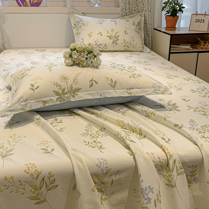 91家纺网 家纺一手货源 找家纺 2025春夏新款全棉花卉系列印花床单 沁园春