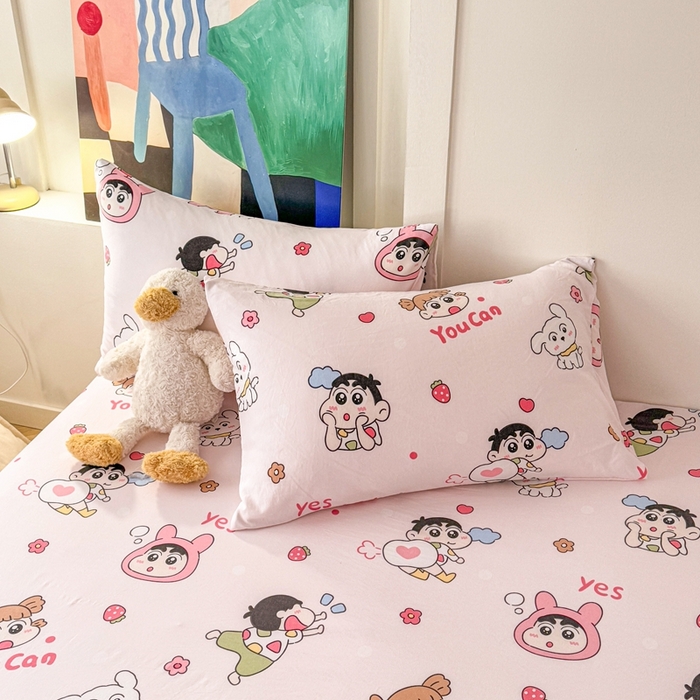 91家纺网 家纺一手货源 找家纺 温眠 2025新款A类亲肤水洗棉可爱卡通印花床笠 调皮小新