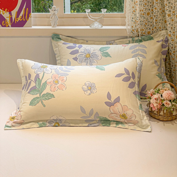 91家纺网 家纺一手货源 找家纺 2025春夏新款全棉花卉系列印花单枕套 花漾星辰