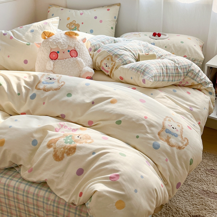 91家纺网 家纺一手货源 找家纺 西引力 2025开春新款全棉印花四件套单被套系列 假日小狗