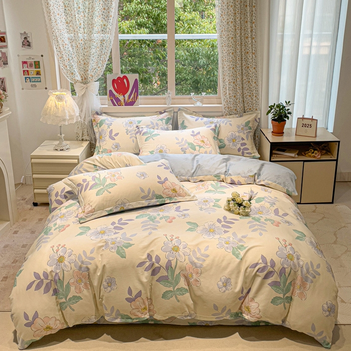 91家纺网 家纺一手货源 找家纺 2025春夏新款全棉花卉系列印花单被套 花漾星辰