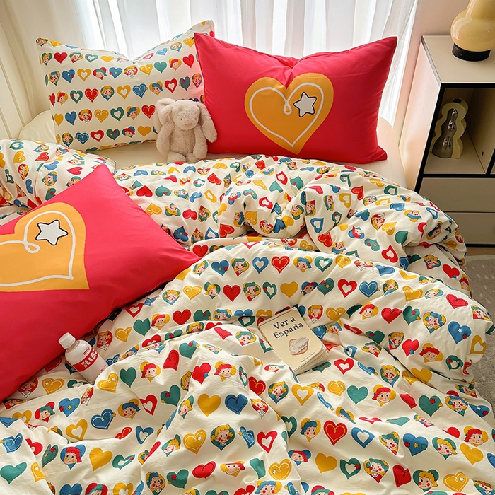 91家纺网 家纺一手货源 找家纺 春光里 2025新款水洗棉印花系列四件套 心跳歌谣