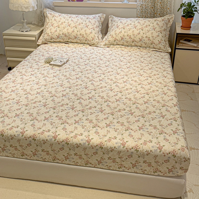 91家纺网 家纺一手货源 找家纺 2025春夏新款全棉花卉系列印花单床笠 露丝