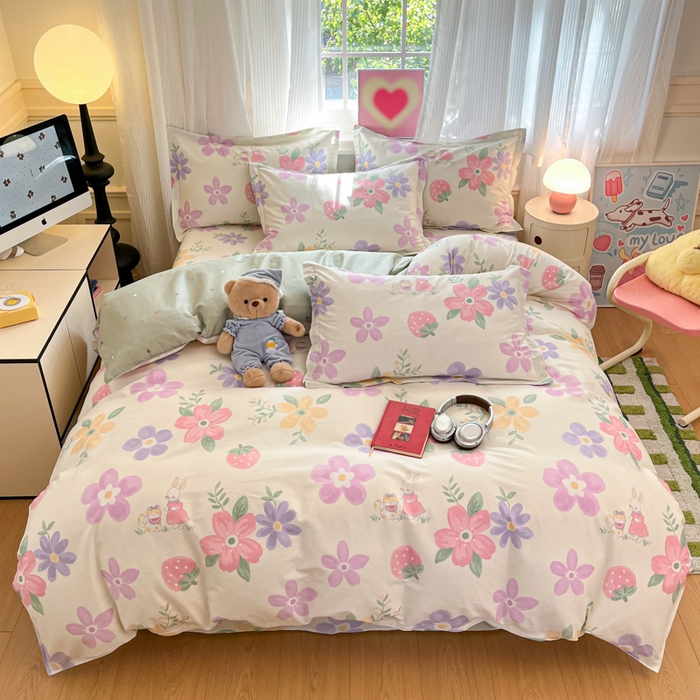 91家纺网 家纺一手货源 找家纺 2025新款全棉印花小清新单品系列-四件套（提供买家秀） 斑彩花园