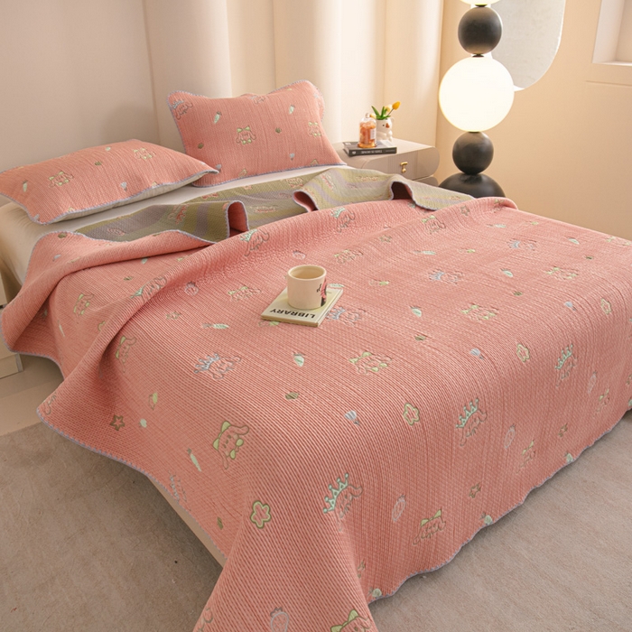 91家纺网 家纺一手货源 找家纺 手艺人2025新款A类宝宝四季全棉提花双面可铺盖床盖榻榻米炕盖炕垫盖毯AC01-AC10 AC09粉