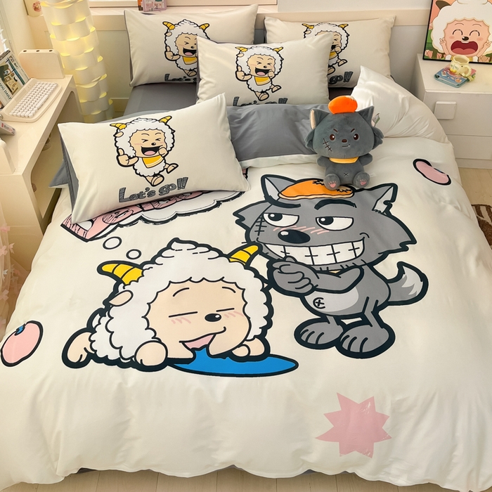 91家纺网 家纺一手货源 找家纺 金爱家 2025新款纯棉数码印花系列四件套 洋洋得意