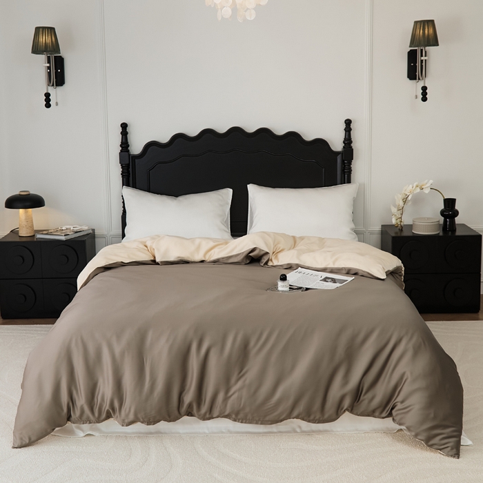 91家纺网 家纺一手货源 找家纺 EH家居 2025春夏天丝纯色单被套 香槟咖+深咖