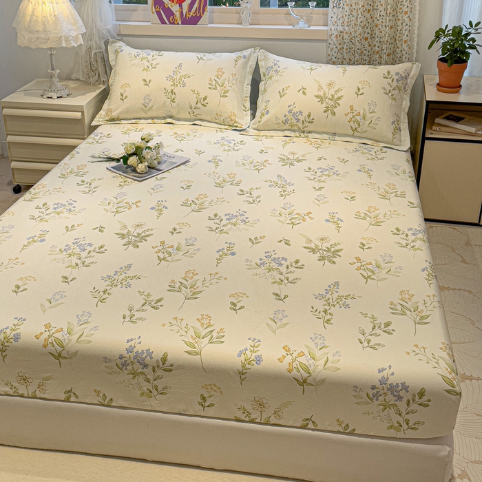 91家纺网 家纺一手货源 找家纺 2025春夏新款全棉花卉系列印花单床笠 沁园春