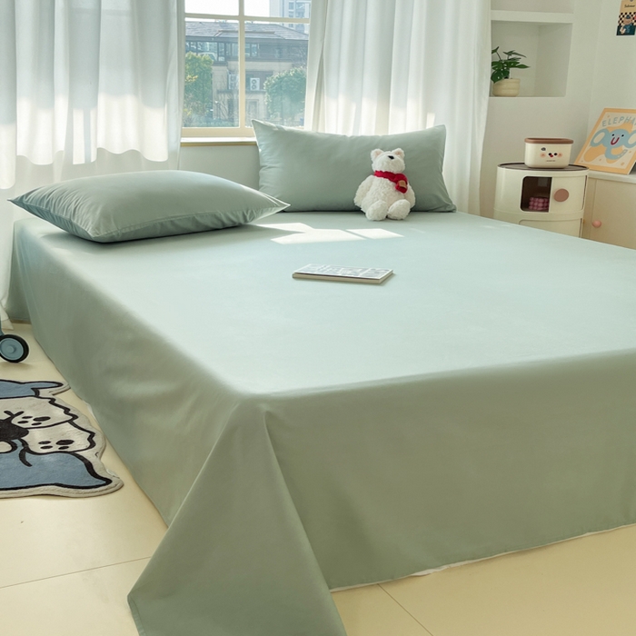 91家纺网 家纺一手货源 找家纺 泽西家纺+V17798841158发大图 2025新款A类全棉13376单品床单 豆绿