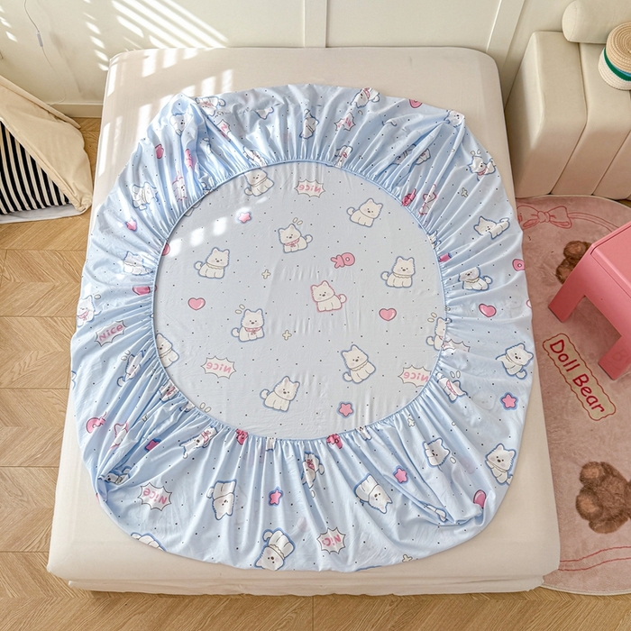 91家纺网 家纺一手货源 找家纺 温眠 2025新款A类亲肤水洗棉可爱卡通印花床笠 高西低