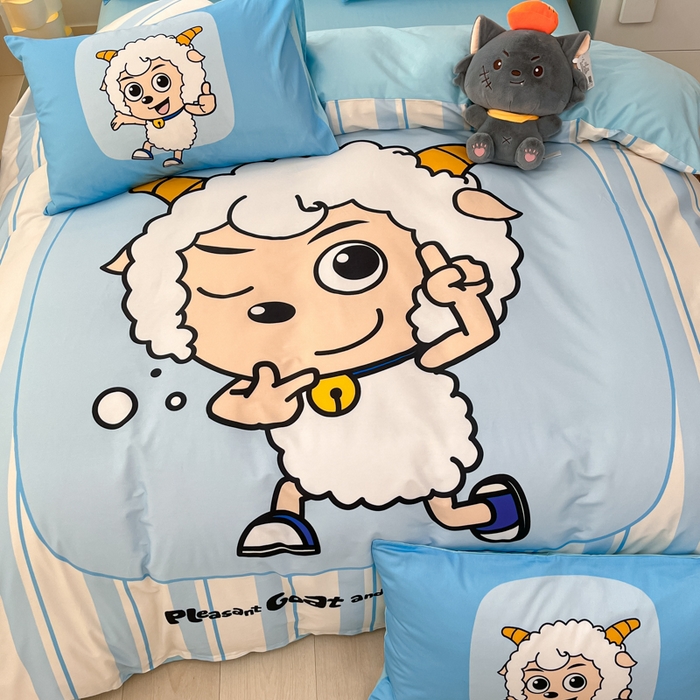 91家纺网 家纺一手货源 找家纺 金爱家 2025新款纯棉数码印花系列四件套 羊先生