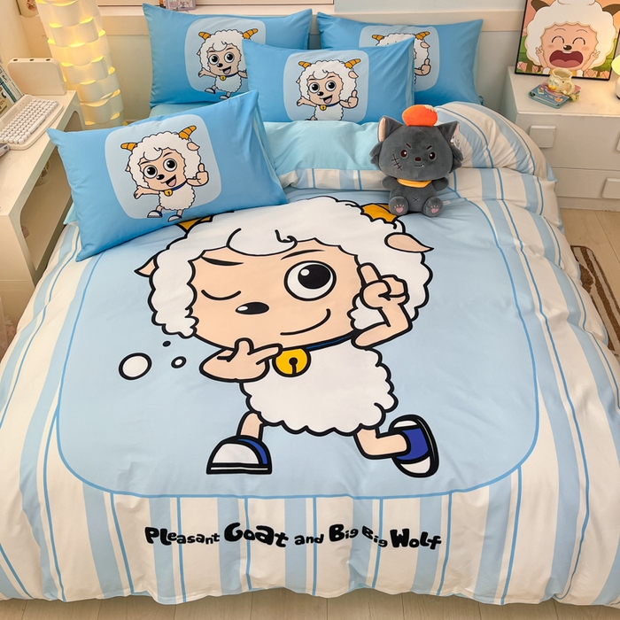 91家纺网 家纺一手货源 找家纺 金爱家 2025新款纯棉数码印花系列四件套 羊先生