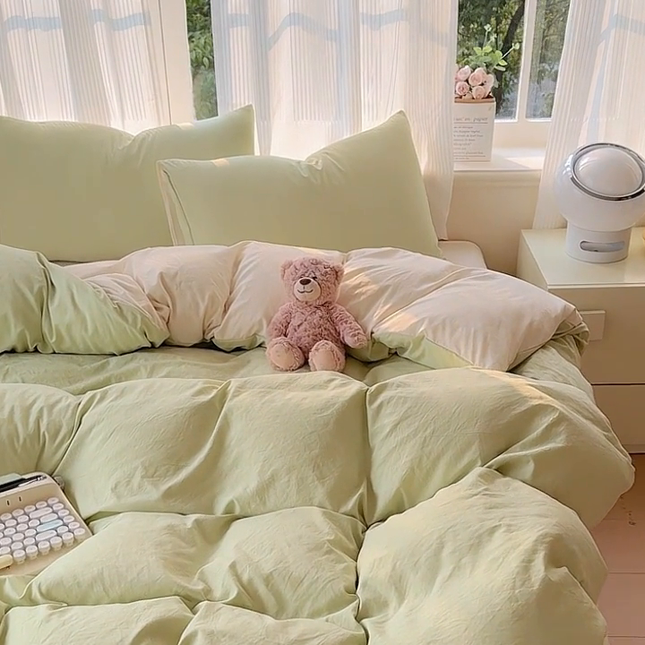 91家纺网 家纺一手货源 找家纺 （总）优佳优品 2024新款亲肤水洗棉纯色四件套