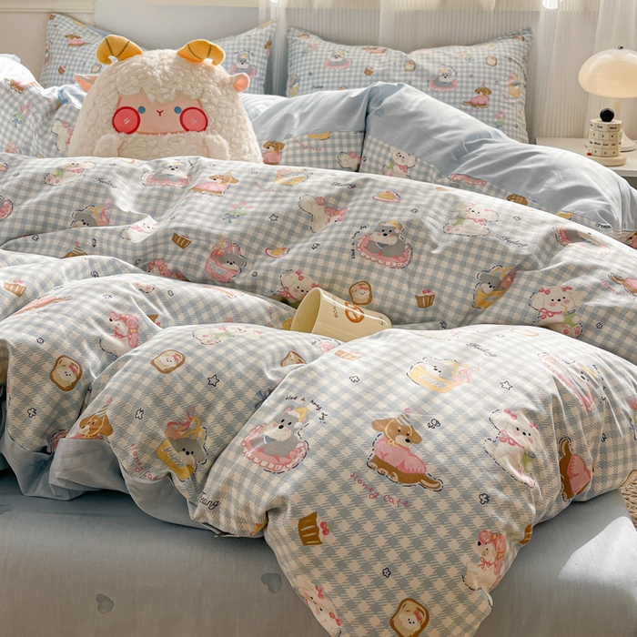 91家纺网 家纺一手货源 找家纺 西引力 2025开春新款全棉印花四件套单被套系列 狗狗派对