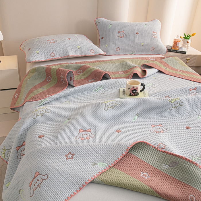 91家纺网 家纺一手货源 找家纺 手艺人2025新款A类宝宝四季全棉提花双面可铺盖床盖榻榻米炕盖炕垫盖毯AC01-AC10 AC09灰