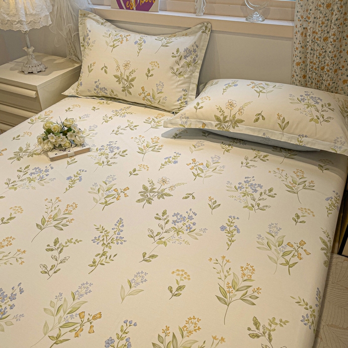 91家纺网 家纺一手货源 找家纺 2025春夏新款全棉花卉系列印花床单 沁园春