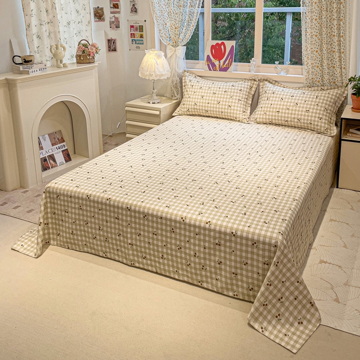 91家纺网 家纺一手货源 找家纺 2025春夏新款全棉花卉系列印花床单 酸甜樱桃