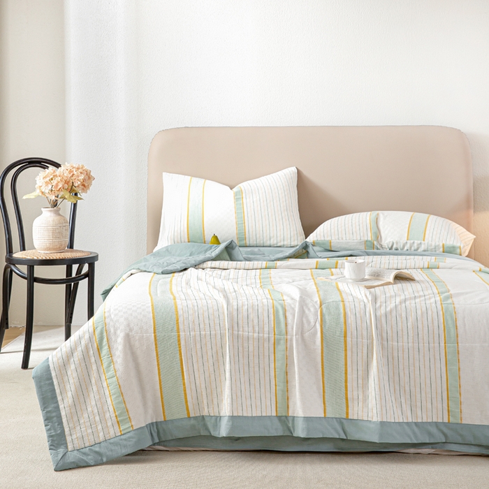 91家纺网 家纺一手货源 找家纺 2025新款全棉水洗棉提花100%棉花被夏凉被纯棉夏被被子被芯 简凝-湖兰