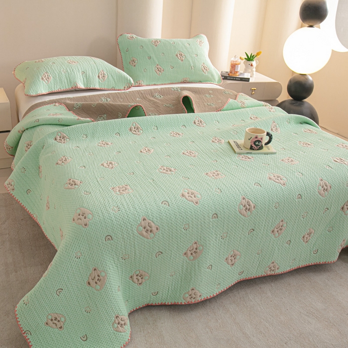 91家纺网 家纺一手货源 找家纺 手艺人2025新款A类宝宝四季全棉提花双面可铺盖床盖榻榻米炕盖炕垫盖毯AC01-AC10 AC06绿