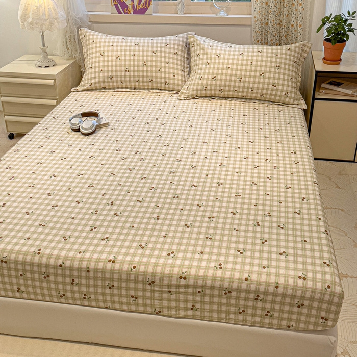 91家纺网 家纺一手货源 找家纺 2025春夏新款全棉花卉系列印花单床笠 酸甜樱桃