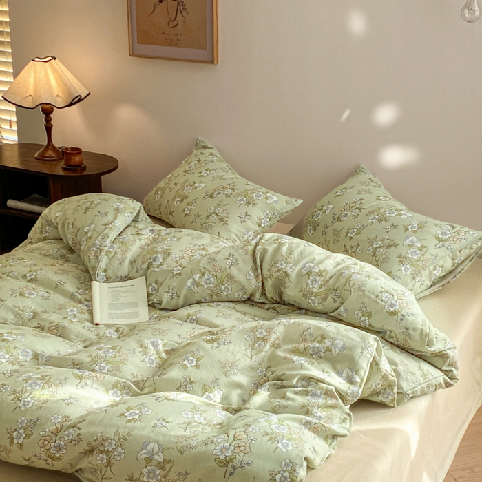 91家纺网 家纺一手货源 找家纺 2025新款A类母婴级有氧全棉纯棉双层纱纯棉印花四件套 场景一 乐枝