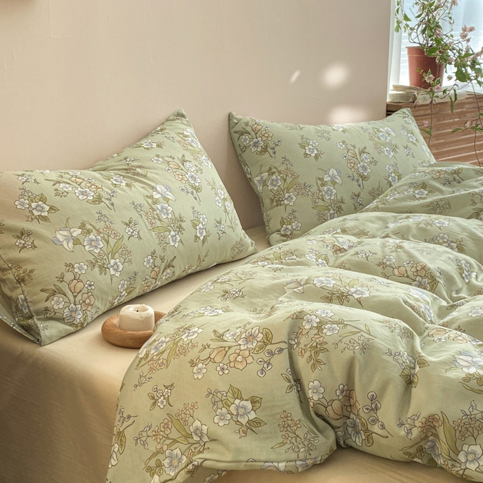 91家纺网 家纺一手货源 找家纺 2025新款A类母婴级有氧全棉纯棉双层纱纯棉印花四件套 场景一 乐枝