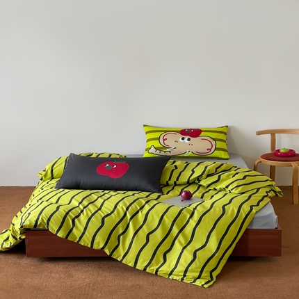 觅糖2025年全棉双数码枕套卡通印花混搭系列 苹果小象