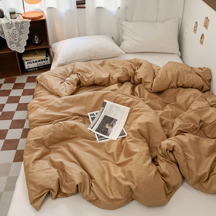 91家纺网 家纺一手货源 找家纺 2025新款40长绒棉ins美拉德色系纯色全棉单品四件套床笠四件套系列--单被套 浅茶色