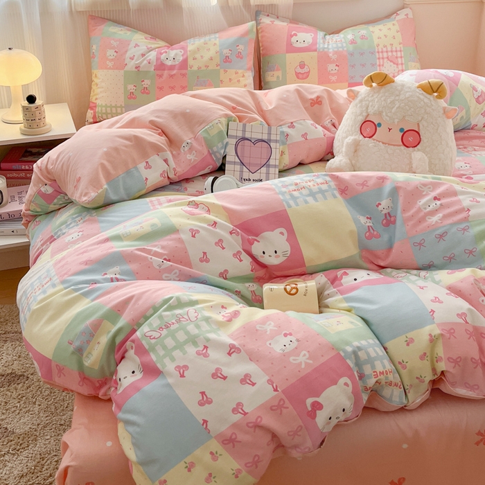 91家纺网 家纺一手货源 找家纺 西引力 2025开春新款全棉印花四件套单被套系列 可爱喵喵