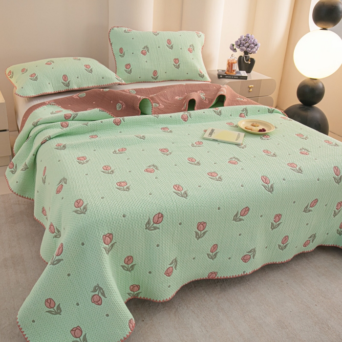91家纺网 家纺一手货源 找家纺 手艺人2025新款A类宝宝四季全棉提花双面可铺盖床盖榻榻米炕盖炕垫盖毯AC01-AC10 AC01绿